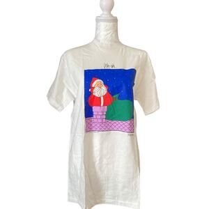 Vintage 90s Hanes Comical Cartoon Santa Christmas Single Stitch T Shirt Medium